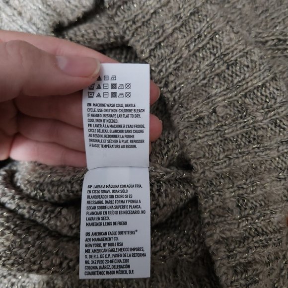 American Eagle Tunic Sweater Womens Beige Deep V Neck Knit Cottagecore Y2K New - Picture 12 of 15